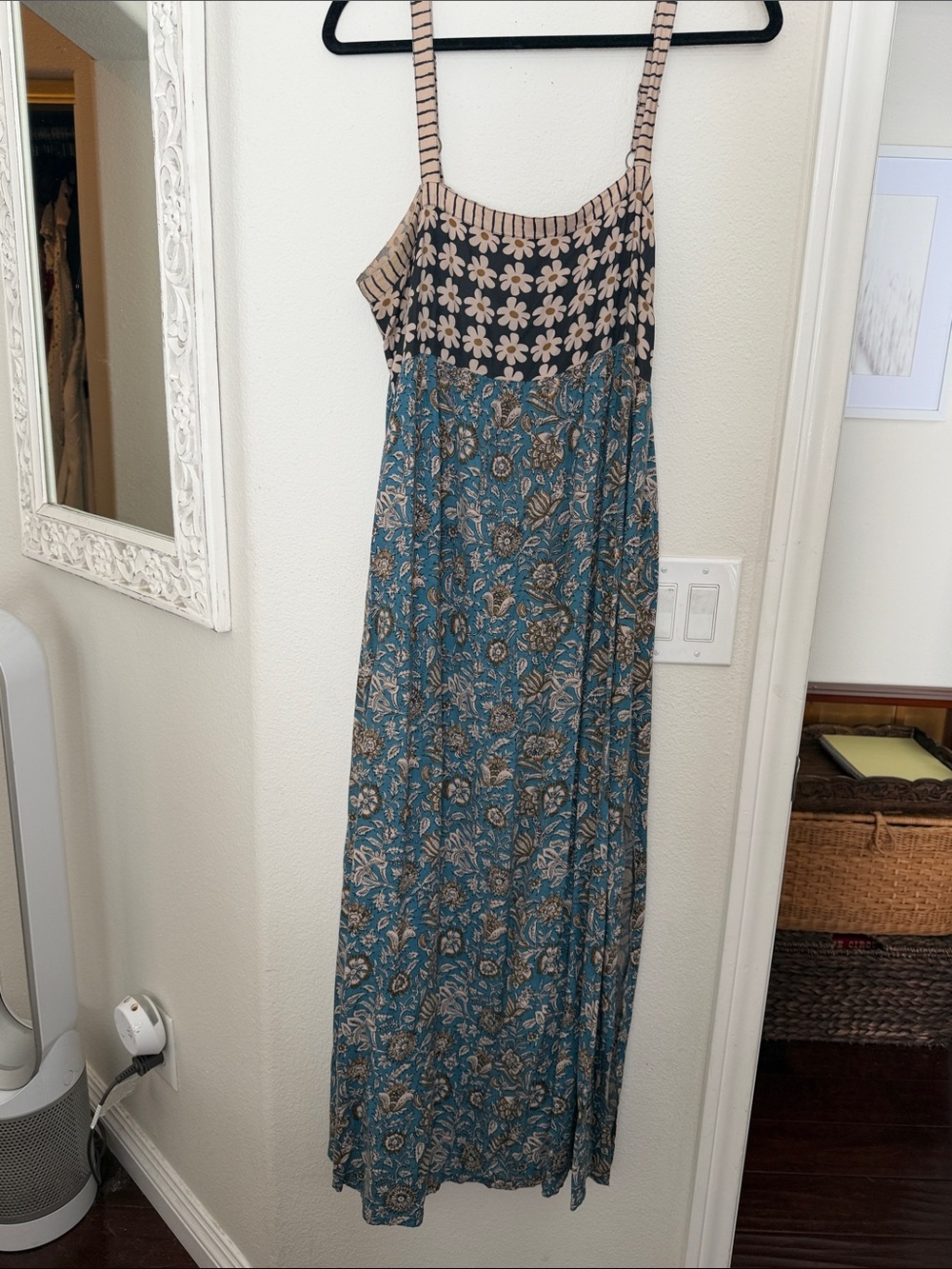 NATURAL LIFE Teal and Beige Floral Boho Maxi Dress
